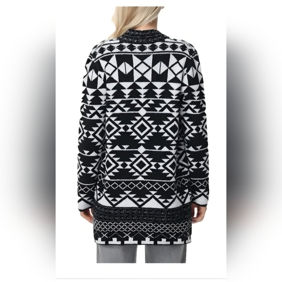 Frye Womens' Southwestern Patterned Jacquard Black & White Cardigan Size XL - Picture 2 of 11